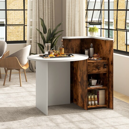 Oval Reception Desk with Lockable Drawer and Adjustable Open Shelf